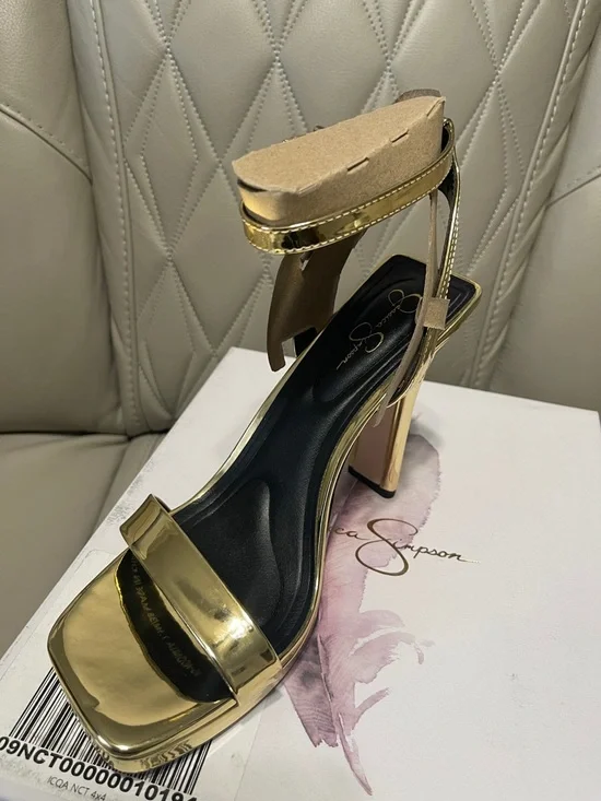 Jessica Simpson ADONIA Metallic Gold Ankle-Strap Platform Heels - Picture 7 of 10